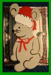 PIN #113 Wooden Christmas Mouse with Santa Hat HOLIDAY Brooch