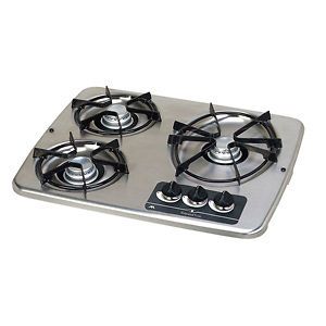 RV Motorhome Kitchen Propane Drop In Cooktop Gas Range STAINLESS 3