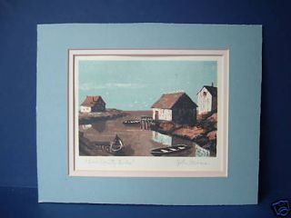 John Mosiman Serigraph Door County Docks WI Signed Blue