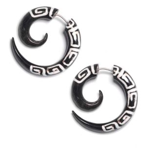 Natural aztec tribal tattoo horn spiral earrings single pair by