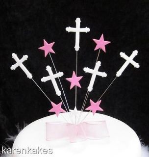 CHRISTENING/FI RST HOLY COMMUNION CAKE TOPPER PINK