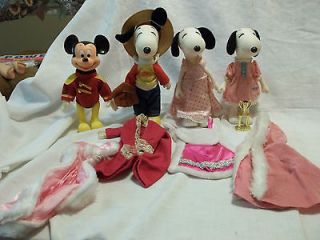 PEANUTS SNOOPY & 2 BELLE JOINTED DOLLS & CLOTHS & MICKEY MOUSE