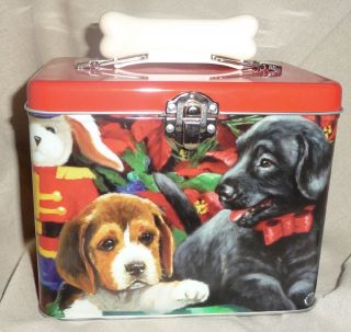 Holiday Dog Pet Lab purse tote carry all cookie treat gift tin Price