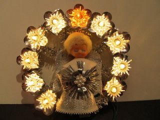 VINTAGE CHRISTMAS SILVER ANGEL LIGHT UP TREE TOPPER OR WINDOW DISPLAY