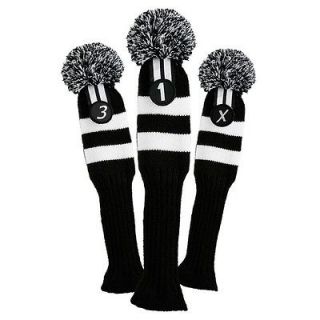 NEW 3 Piece Knit Sock Pom Style Golf Club Headcovers 1 3 X Retro fits