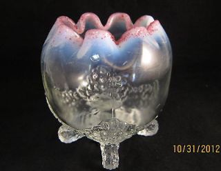 Northwood Glass White Opalescent Cranberry Rose Bowl Clear Ruffled