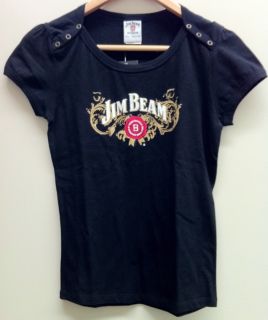 JIM BEAM AUTHENTIC LADIES BLACK T SHIRT WITH EYELETS ON THE SHOULDER