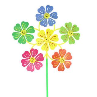 Smile Face Pattern Colored Plastic 6 Heads Flower Rotating Windmill