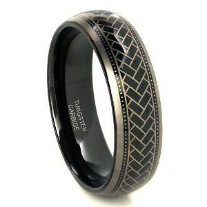 Black Tungsten 6mm Dome Laser Engraved Cobra Wedding Band Ring
