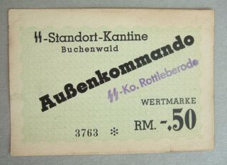 Camp Wertmarke Kantine Buchenwald Außenkommando 0,50 RM 1944 *RARE