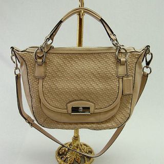 Coach 19312 AUTH Kristin Woven Leather Round Satchel Parchment Handbag