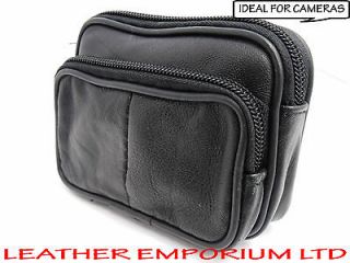 SOFT BLACK LEATHER COIN POUCH PURSE CAMERA WALLET WITH BELT LOOP AND