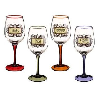 Road Set of 4 Glass Wine Glasses Humoro us Messages Color ed Stemware