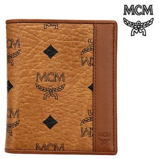 MCM Cognac Visetos Mens Vertical Small Wallet Purse Leather Authentic