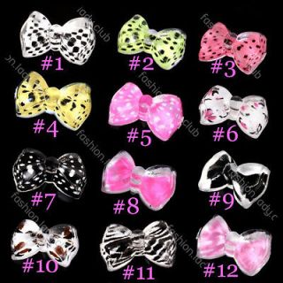 New 20x Acrylic 3D Bow Tie Glitters Stickers Beads Nail Art Tips DIY