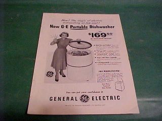1950 ORIGINAL AD GENERAL ELECTRIC PORTABLE DISHWASHER