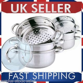 18cms STAINLESS STEEL STEAMER SET THREE HEALTHY FOOD COOKER CASSEROLE