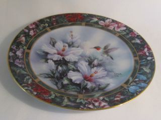 1992 Lena Liu Porcelain Plate Ruby throat Hummingbird Bird Flowers
