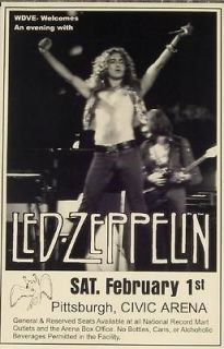 Led Zeppelin 1975 Concert Page Plant Jones Bonham Poster Print Rare