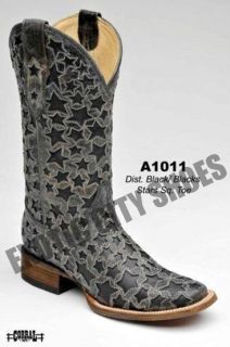Corral Womens Square Toe Cowboy Western Boots Dist. Black/Black Stars