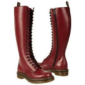 Womens 1B60 Knee High Leather 20 Eye Work Boots Cherry Red Smooth