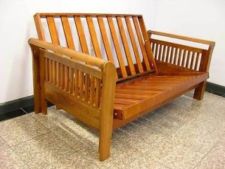 Cottage Solid Natural Wood Color Loveseat Futon Frame Couch Sofa Bed