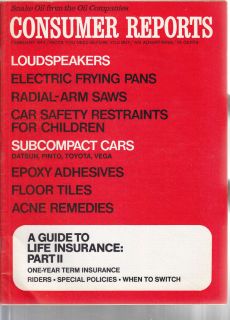 Consumer Reports 2/74, B210, Pinto, Vega, Corolla, Radial Arm Saws