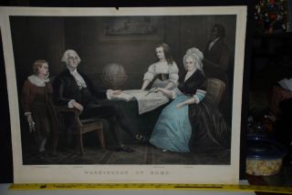 currier ives Washington At Home print hand colored 1867