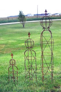 Small Wrought Iron Sphere and Finial Obelisk Trellis   Flower Support