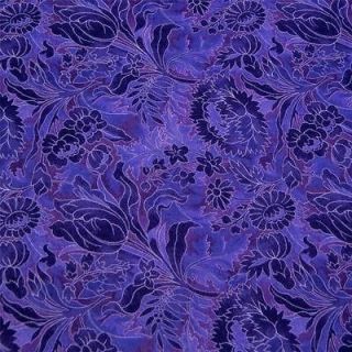 RJR Cotton Fabric Jacobean Floral in Purple With Silver Gray Etchings