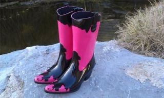 Corkys Bronco Womens Cowboy Western Style Pink Black Rain Boots 13