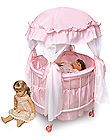 Round Doll Crib with Canopy and Bedding Made To Fit Bitty Baby