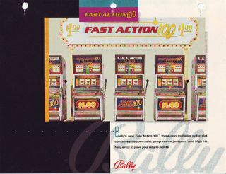 BALLY GAMING FAST ACTION 100 COIN OP CASINO SLOT MACHINE SALES FLYER