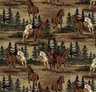 Mustang Valley Horse Running Horses Fleece Fabric Print   a34305b E4