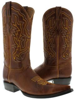 Mens cowboy boots brown leather classic western biker rodeo sizes 7