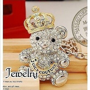Hot Fashion GOLD Crown Cute Bear Full Crystals Necklace Pendant N83