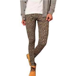 Men Stylish Leopard Prints Slim Fit Three Tone Leggings Pants W26