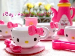 Kitty Miniature Tea Time Set Cup Teapot Plate Milk Pot Cooking Toy