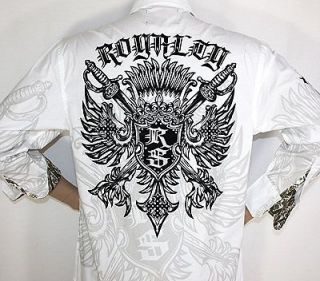 Rebel Spirit Crystal NEW Crown Shield Dress Shirt Sz XL Just in NEW So
