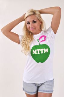 NEW WOMENS MARRIED TO THE MOB MTTM GREEN BIG APPLE WHITE TEE T SHIRT