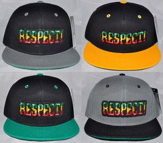Respect Text Rasta Color 2Tones Flat Brim Vintage Snapback Hat/Cap