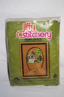 Vintage 1979 Sunset Gazebo Vignette Crewel Jiffy Stitchery Kit 5 x 7