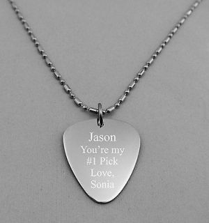 CUSTOM ENGRAVED PERSONALIZED STAINLESS STEEL GUITAR PICK NECKLACE FREE