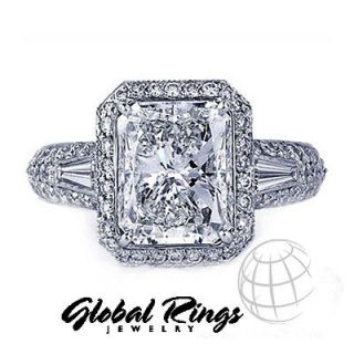 25ct Vibrant HALO Radiant Cut Diamond Engagement Ring in Platinum F