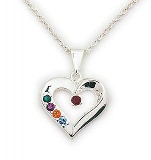 Personalized Sterling Silver Mothers Heart Birthstone Necklace 2 to 7