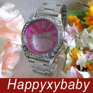 Rome Hello Kitty Crystal Rose Steel Wrist watch HP90B