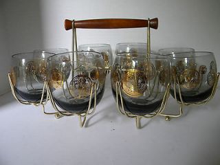Mid Century Modern ROLY POLY Gold Coin Cocktail Mad Men Glasses with