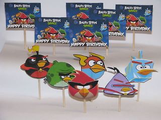 12 Angry Birds SPACE BIRDS Birthday Cupcake Picks, Cake Toppers