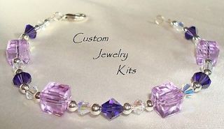& Clear Swarovski crystal bracelet kit lavender cube all Incl EZ