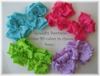 YOU CHOOSE Double Ruffle Pig Tail Hair Bows Clips Pair Barrettes Over